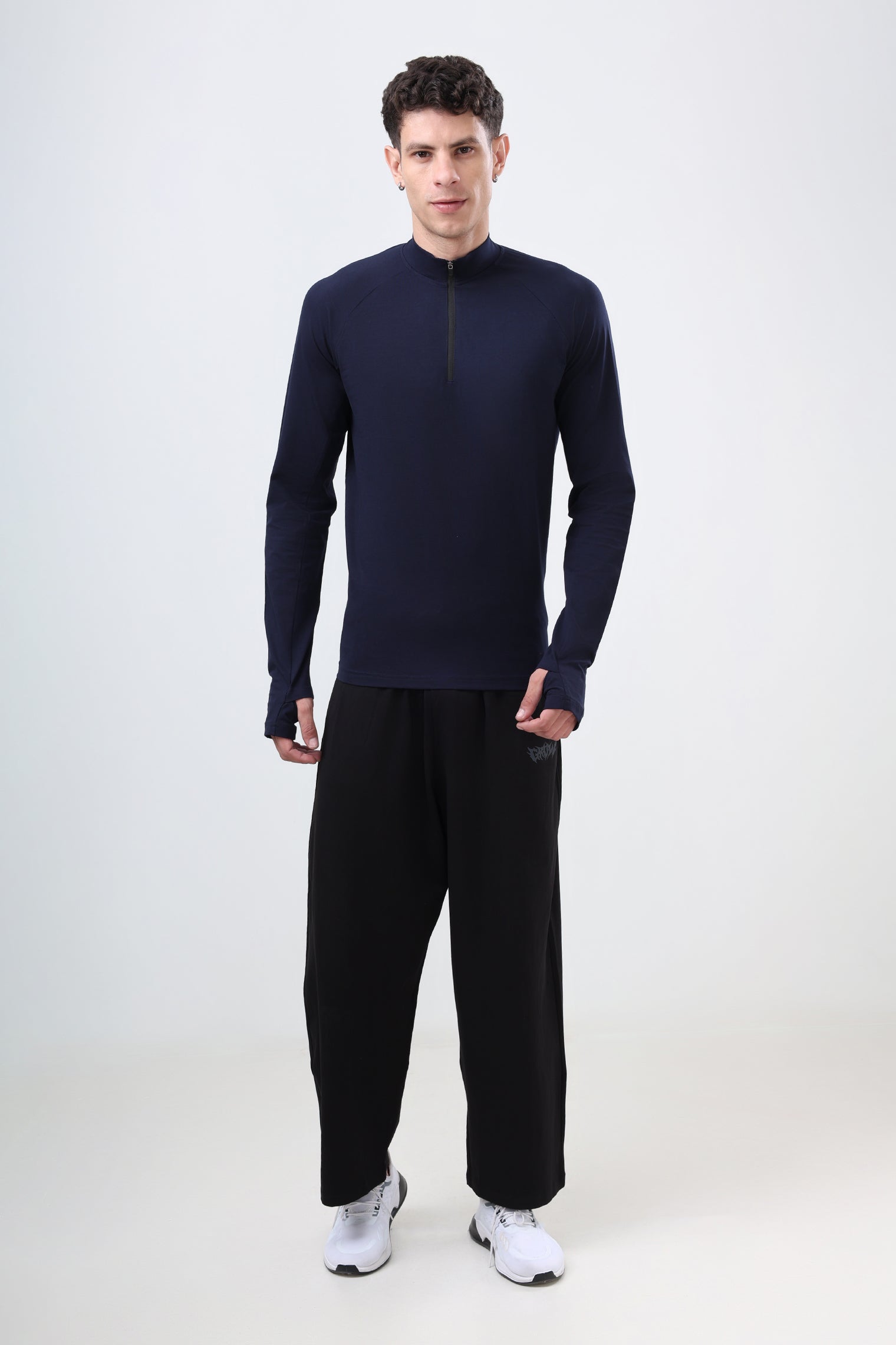 Quarter Zip T-Shirt (Cotton Feel) Navy